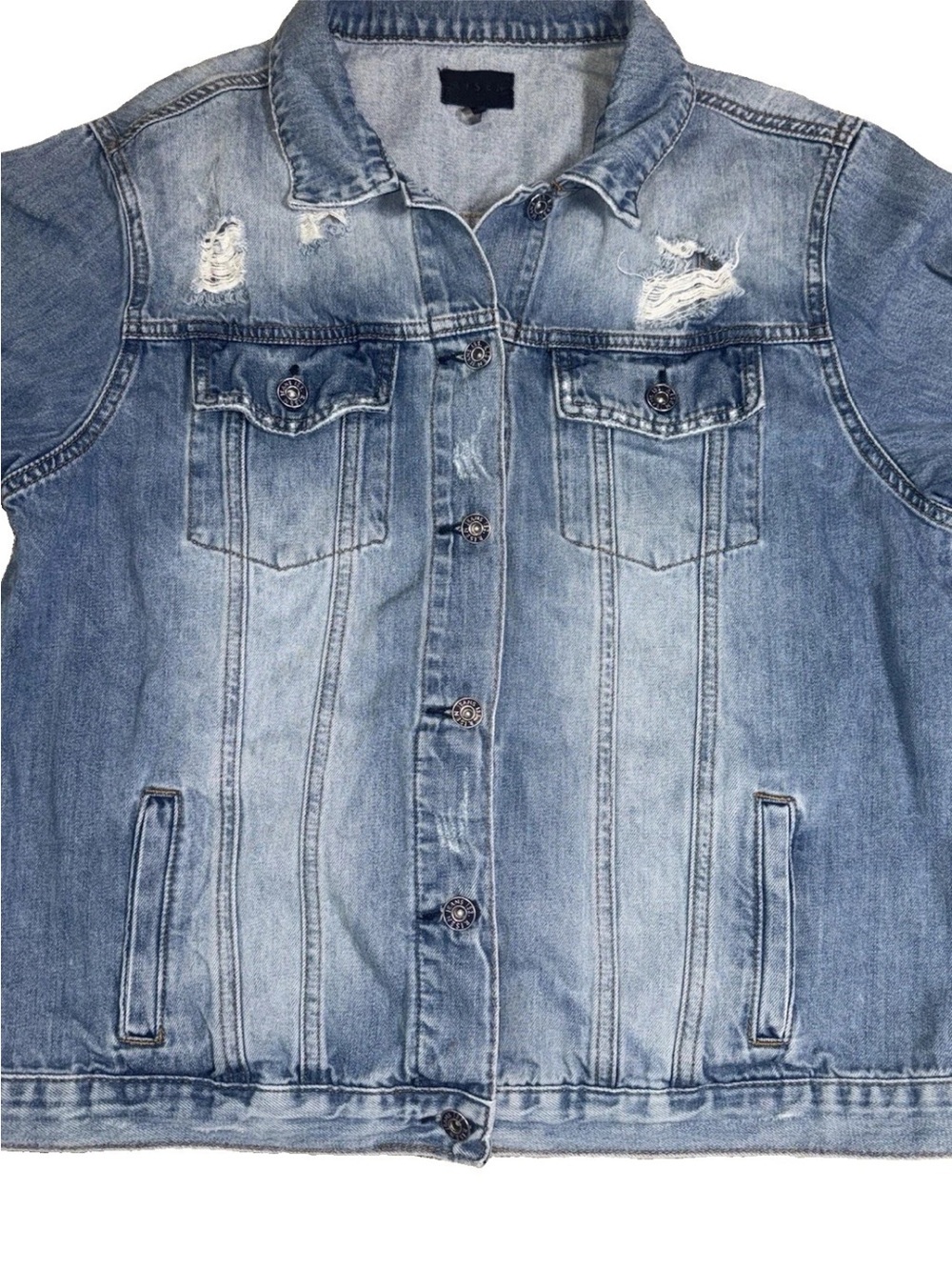 Risen Los Angeles Womens Denim Jacket Large Light Wash Distressed NWT Jean - Picture 7 of 12